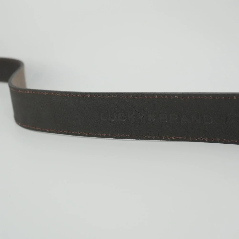Lucky Brand Leather Belt Mens 36 Dark Brown Matte Black Buckle LOPM-3603